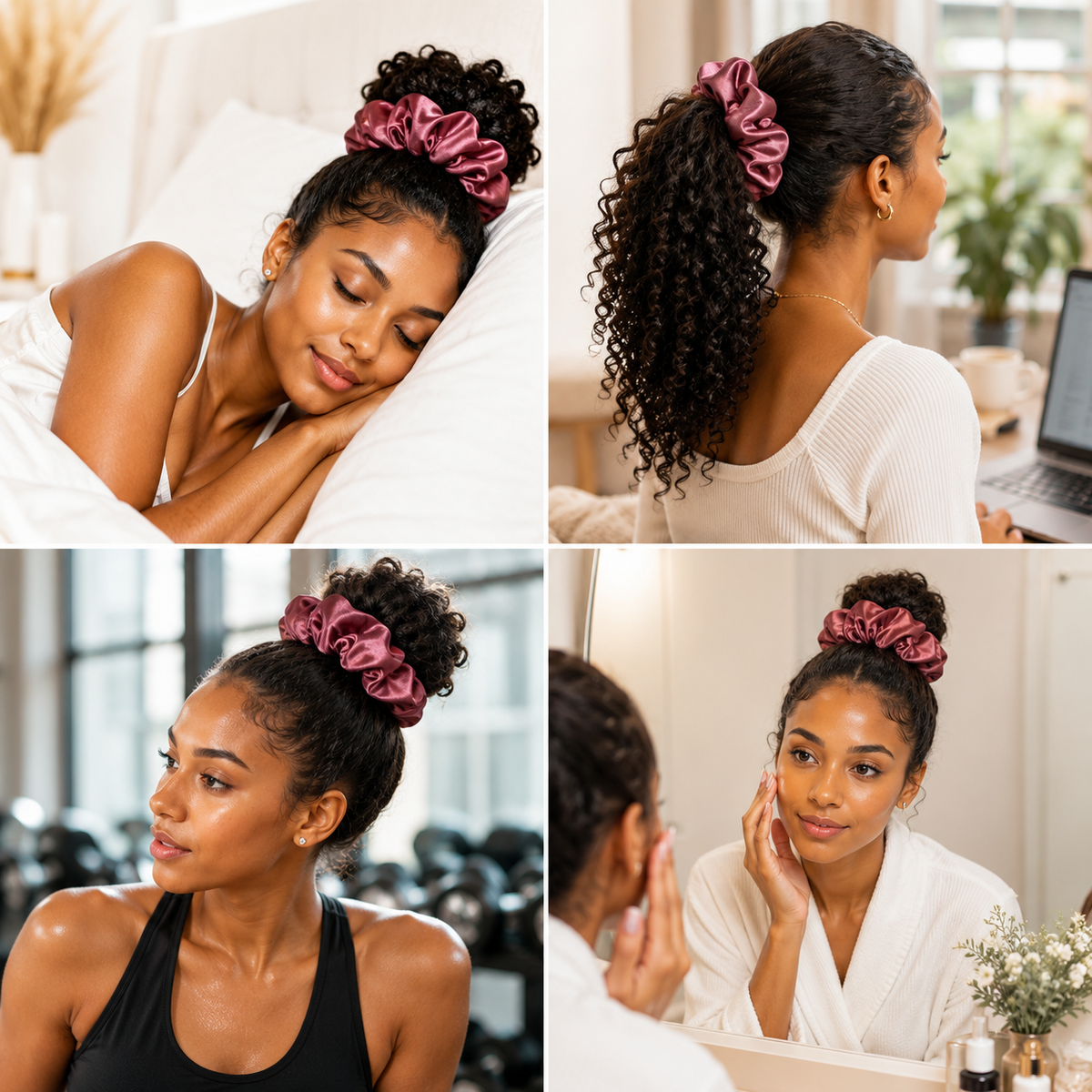 Nature's Love Rose Mauve Pink XL Satin Scrunchie – Handmade Oversized Jumbo Hair Tie for Curly, Coily & Thick Hair