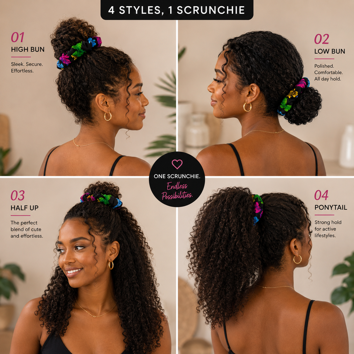 Nature's Love Tropical Leaves XL African Print Scrunchie – Multicolor Oversized Jumbo Hair Tie for Curly, Coily & Thick Hair | Handmade