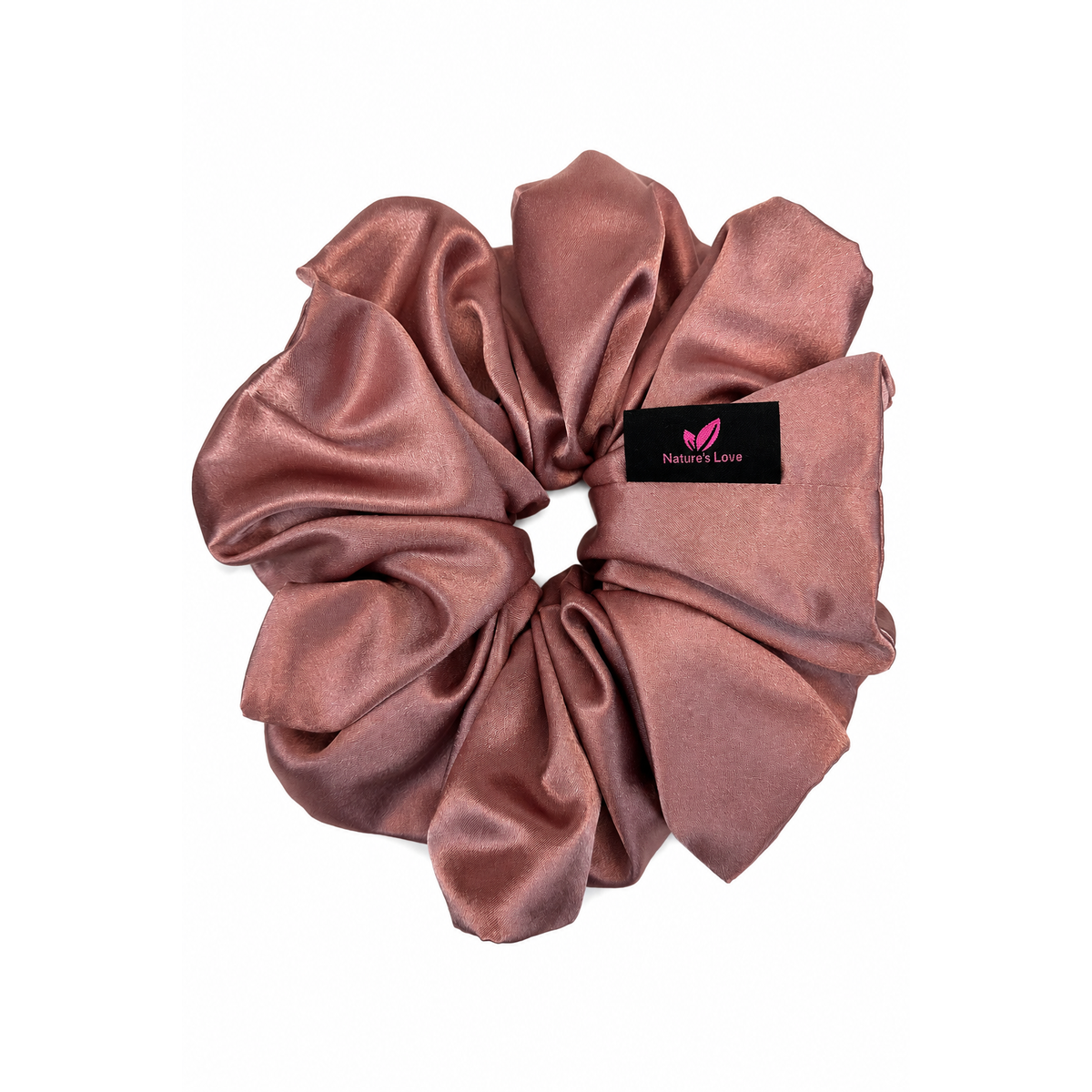 Nature's Love Blush Pink XL Satin Scrunchie – Handmade Oversized Jumbo Hair Tie for Curly, Coily, Thick & Natural Hair