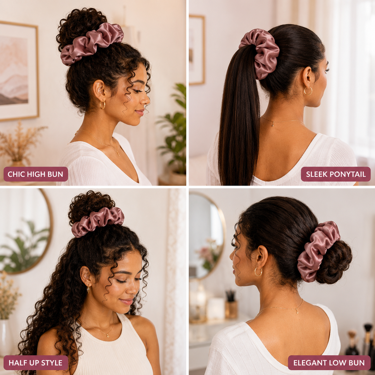 Nature's Love Blush Pink XL Satin Scrunchie – Handmade Oversized Jumbo Hair Tie for Curly, Coily, Thick & Natural Hair