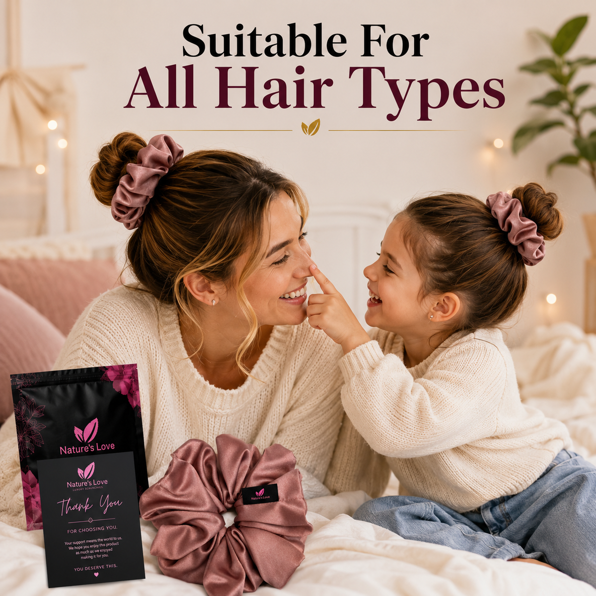 Nature's Love Blush Pink XL Satin Scrunchie – Handmade Oversized Jumbo Hair Tie for Curly, Coily, Thick & Natural Hair