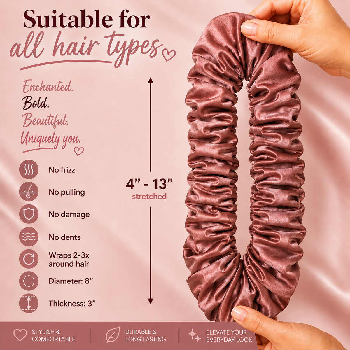 Nature's Love Blush Pink XL Satin Scrunchie – Handmade Oversized Jumbo Hair Tie for Curly, Coily, Thick & Natural Hair