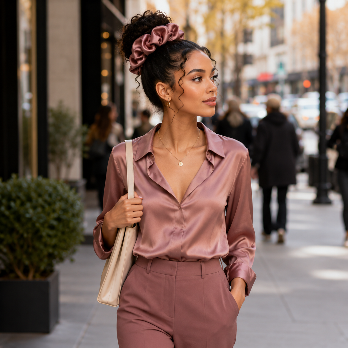 Nature's Love Blush Pink XL Satin Scrunchie – Handmade Oversized Jumbo Hair Tie for Curly, Coily, Thick & Natural Hair