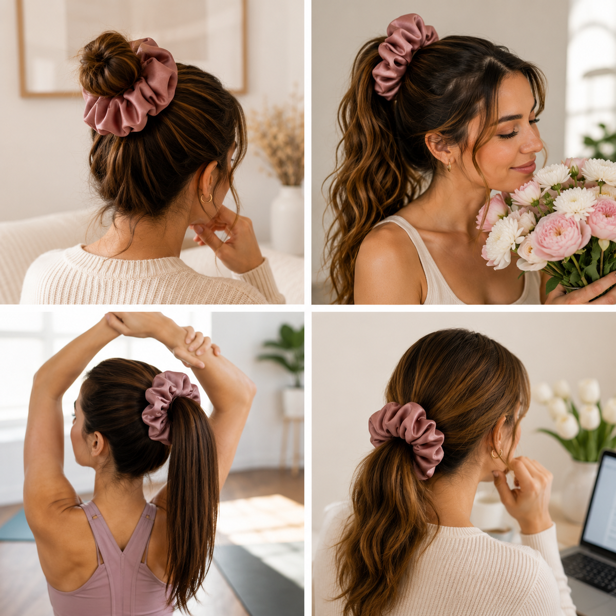 Nature's Love Blush Pink XL Satin Scrunchie – Handmade Oversized Jumbo Hair Tie for Curly, Coily, Thick & Natural Hair