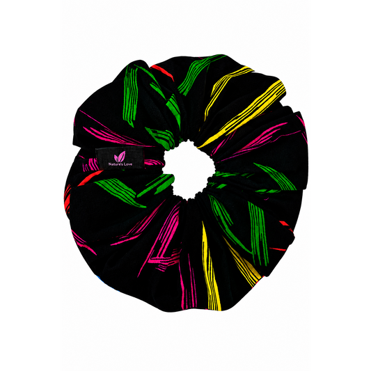 Nature's Love Brush Strokes XL African Print Scrunchie – Handmade Oversized Jumbo Hair Tie for Curly, Coily & Thick Hair