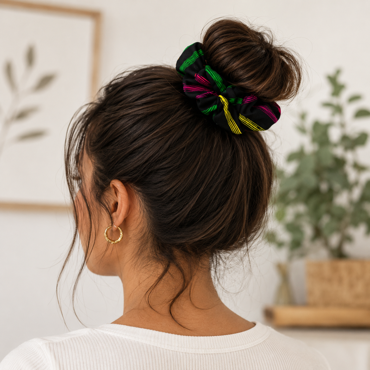 Nature's Love Brush Strokes XL African Print Scrunchie – Handmade Oversized Jumbo Hair Tie for Curly, Coily & Thick Hair
