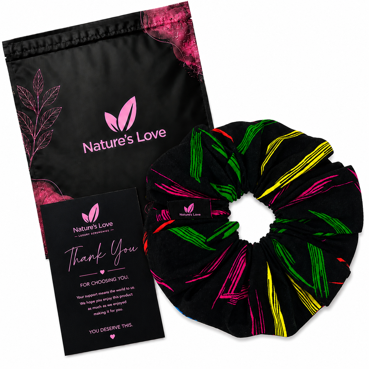 Nature's Love Brush Strokes XL African Print Scrunchie – Handmade Oversized Jumbo Hair Tie for Curly, Coily & Thick Hair