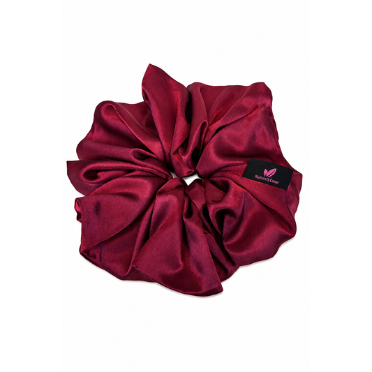 Nature's Love Burgundy XL Satin Scrunchie – Handmade Oversized Jumbo Hair Tie for Curly, Coily, Thick & Natural Hair