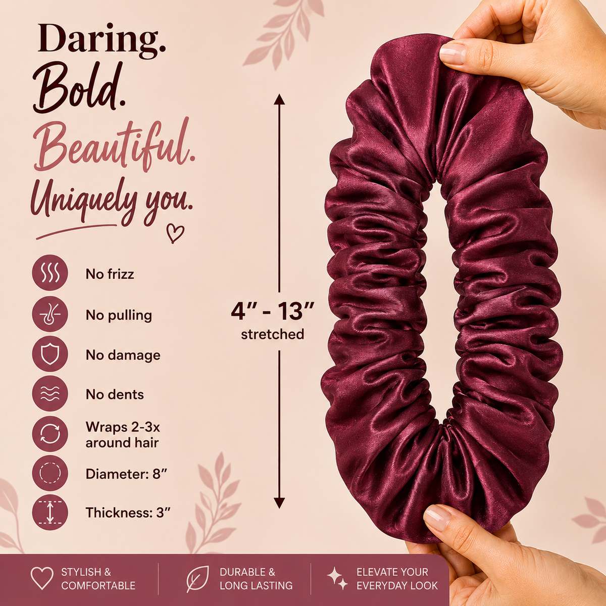 Nature's Love Burgundy XL Satin Scrunchie – Handmade Oversized Jumbo Hair Tie for Curly, Coily, Thick & Natural Hair