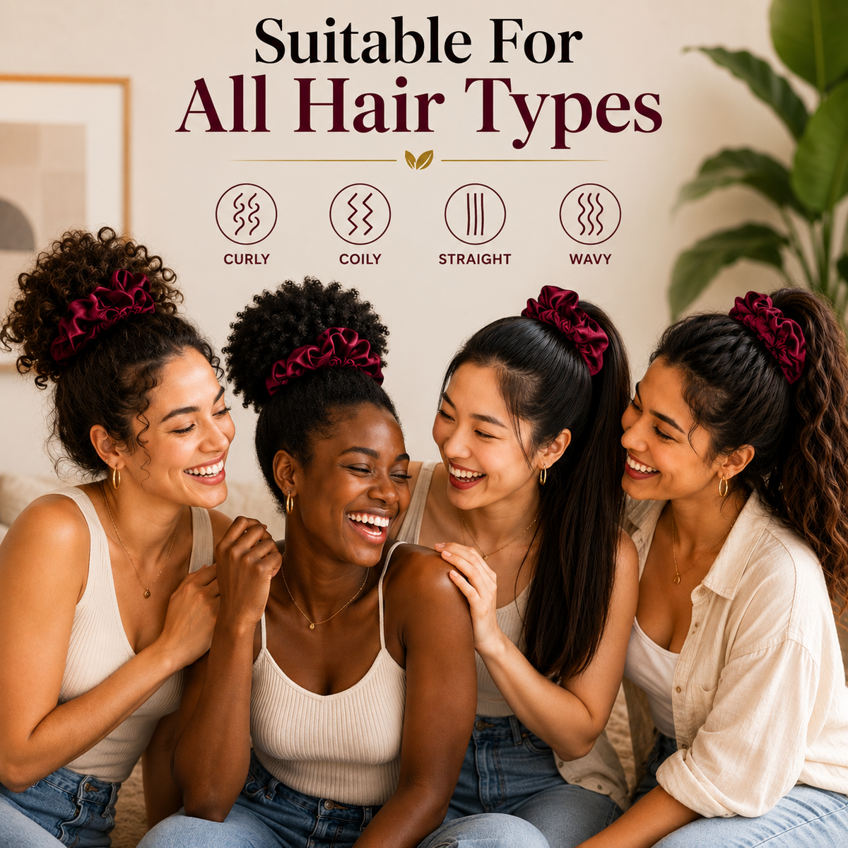 Nature's Love Burgundy XL Satin Scrunchie – Handmade Oversized Jumbo Hair Tie for Curly, Coily, Thick & Natural Hair