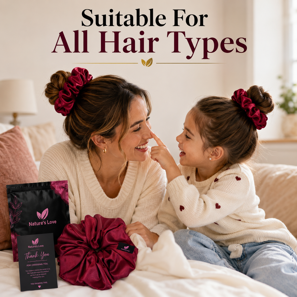 Nature's Love Burgundy XL Satin Scrunchie – Handmade Oversized Jumbo Hair Tie for Curly, Coily, Thick & Natural Hair