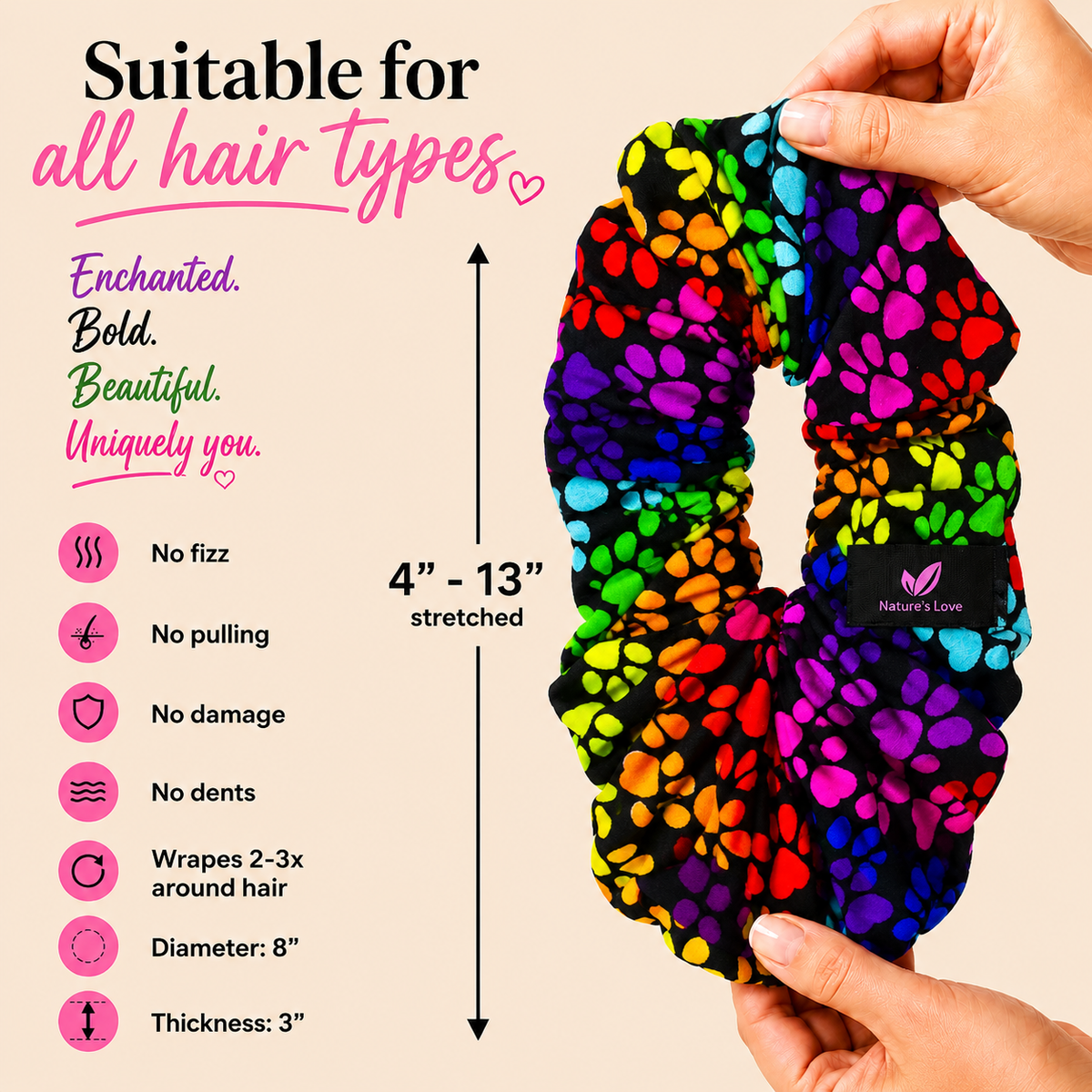 Nature's Love Joyous Paws XL Scrunchie Duo – Yellow Satin & Multicolor African Print Oversized Hair Scrunchies, Handmade 2-Pack