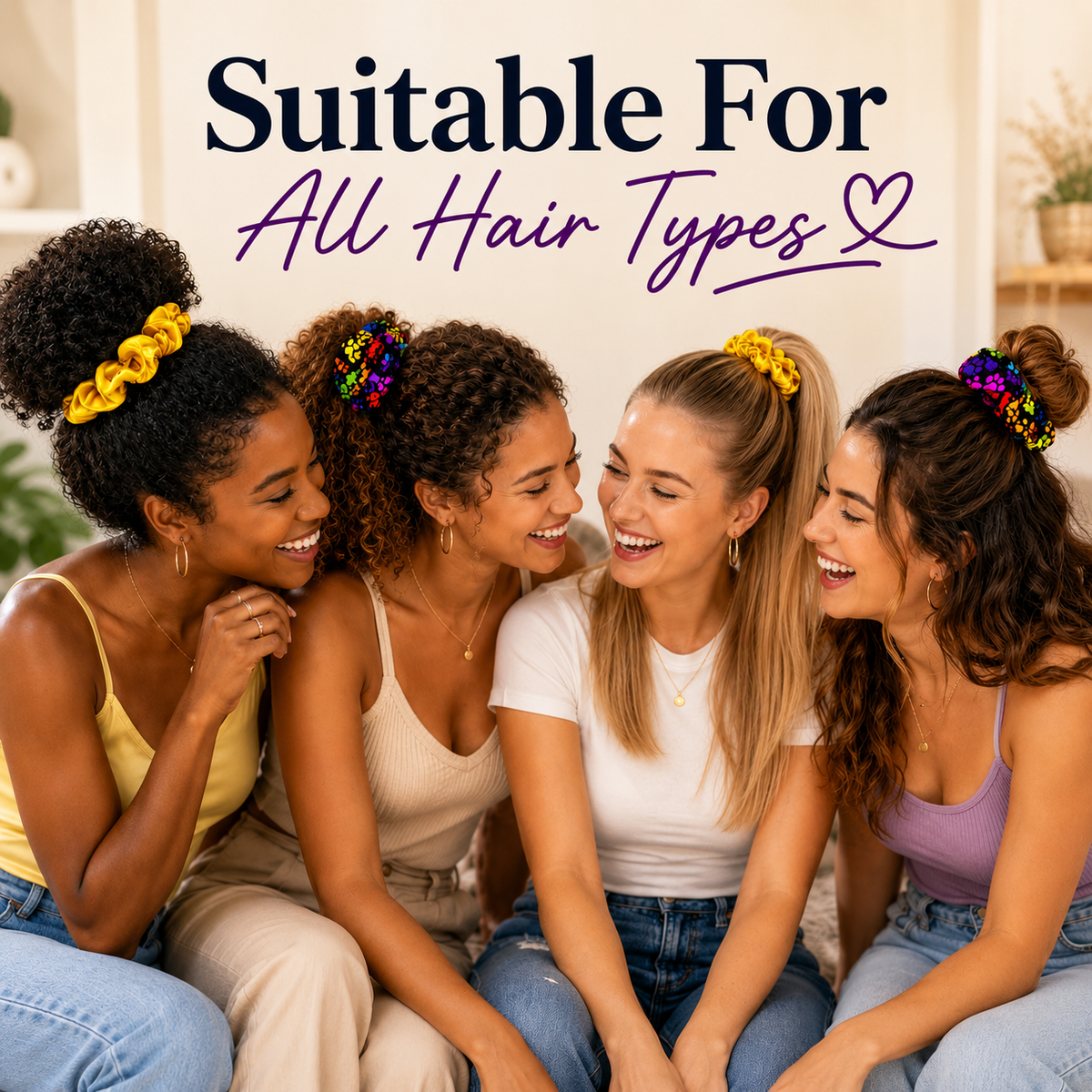 Nature's Love Joyous Paws XL Scrunchie Duo – Yellow Satin & Multicolor African Print Oversized Hair Scrunchies, Handmade 2-Pack