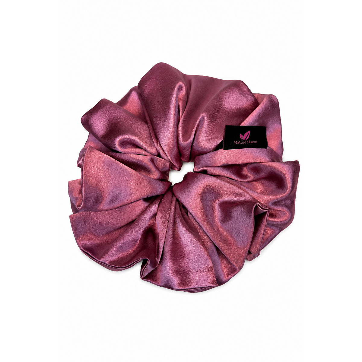 Nature's Love Rose Mauve Pink XL Satin Scrunchie – Handmade Oversized Jumbo Hair Tie for Curly, Coily & Thick Hair