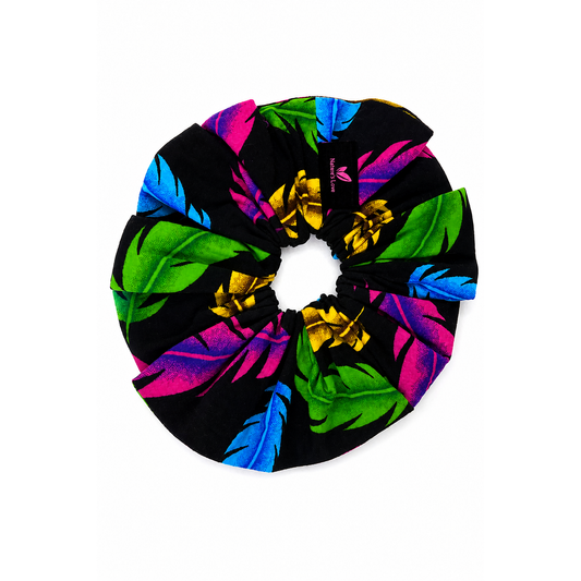 Nature's Love Tropical Leaves XL African Print Scrunchie – Multicolor Oversized Jumbo Hair Tie for Curly, Coily & Thick Hair | Handmade