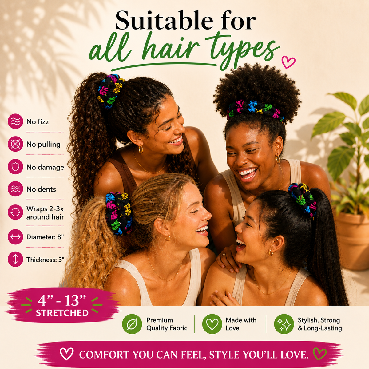 Nature's Love Tropical Leaves XL African Print Scrunchie – Multicolor Oversized Jumbo Hair Tie for Curly, Coily & Thick Hair | Handmade