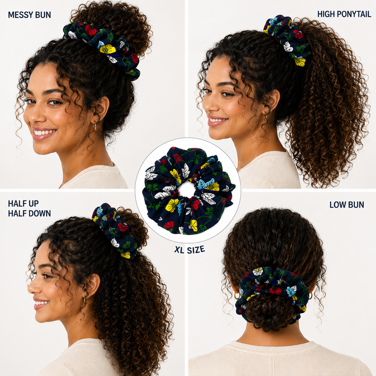 Nature's Love Tropical Leaves XL African Print Scrunchie – Multicolor Oversized Jumbo Hair Tie for Curly, Coily & Thick Hair | Handmade