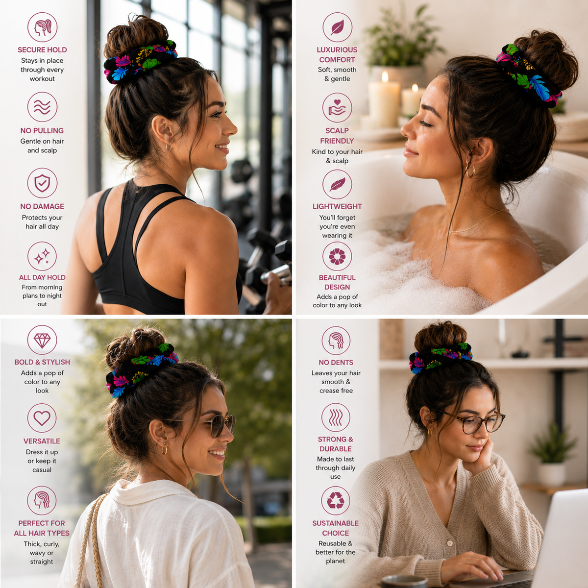 Nature's Love Tropical Leaves XL African Print Scrunchie – Multicolor Oversized Jumbo Hair Tie for Curly, Coily & Thick Hair | Handmade