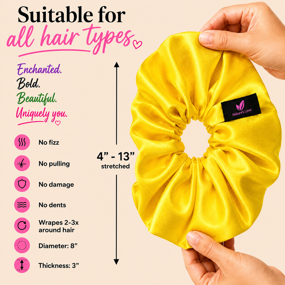 Nature's Love Joyous Paws XL Scrunchie Duo – Yellow Satin & Multicolor African Print Oversized Hair Scrunchies, Handmade 2-Pack
